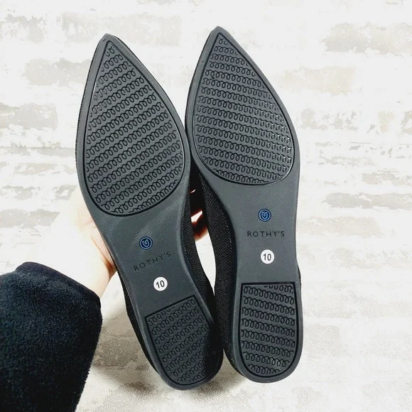 NEW Rothy's The Flat Black Knit Pointy Toe Slip On Loafers E195